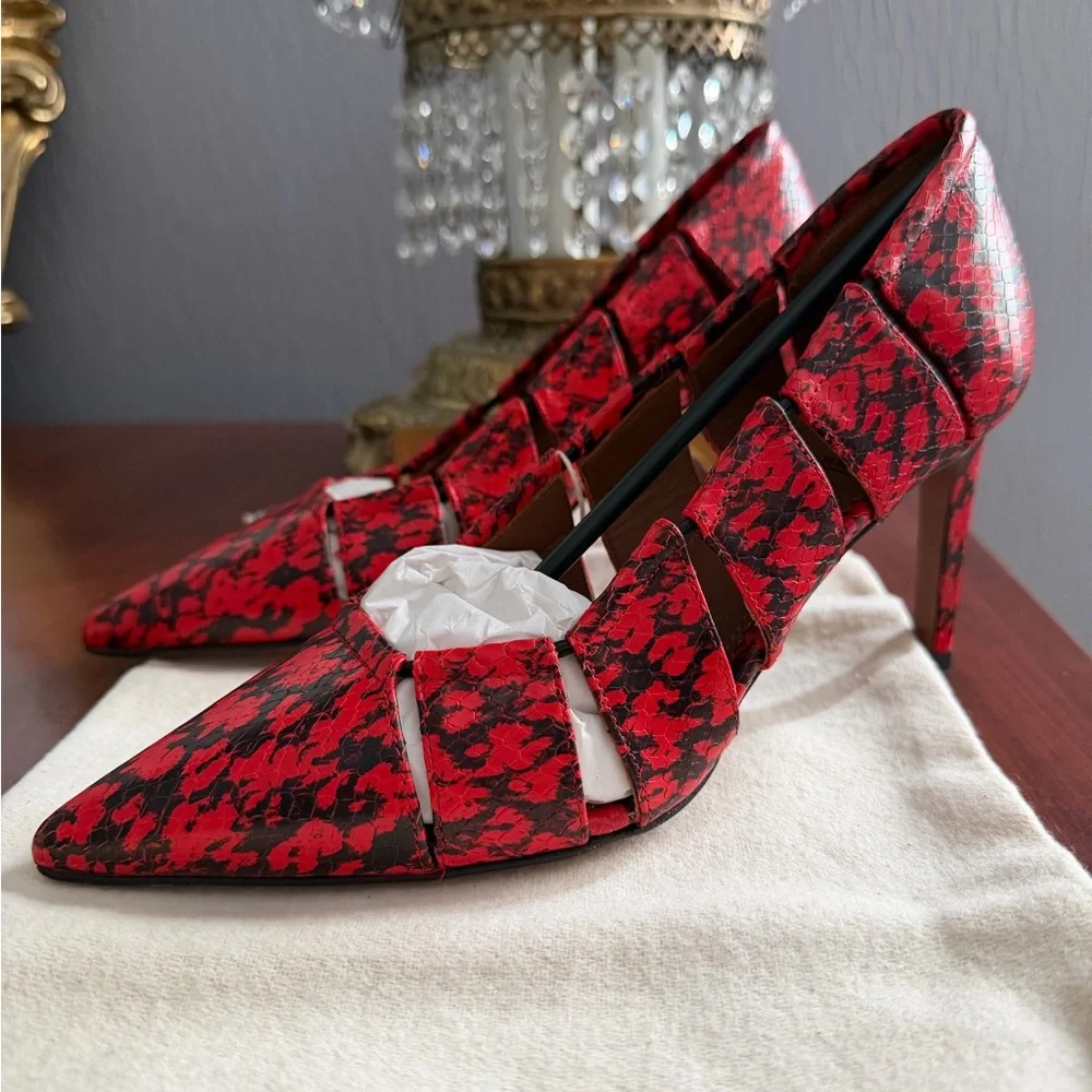 L’Autre Chose Red & Black Ayers Snake Print Heels  NIB Size 35.5 - $415 Retail